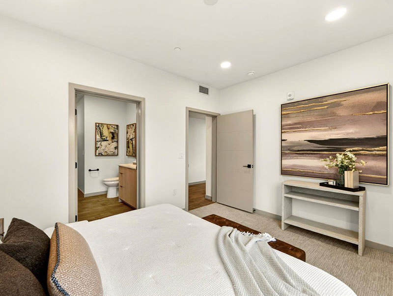 The Ivywild 2 bedroom primary bedroom and bathroom